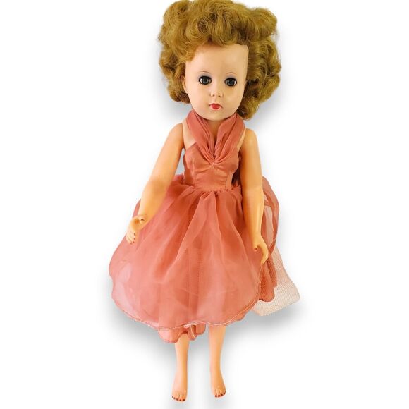 Unbranded Other - Vintage 18" Doll Hard Plastic Sleep Eyes Blonde Curls 1950s-60s Glamour Dress